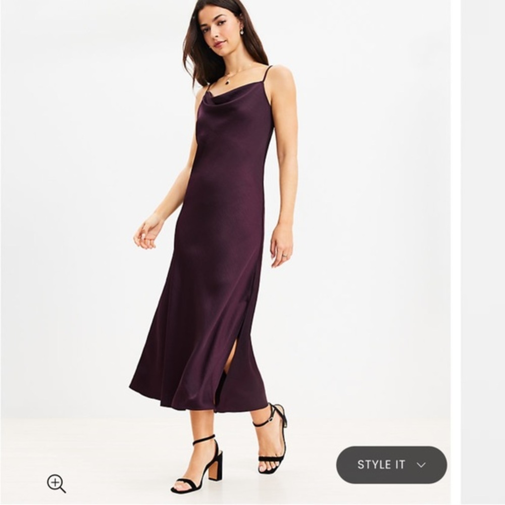 Loft Satin Cowl Midi Slip Dress